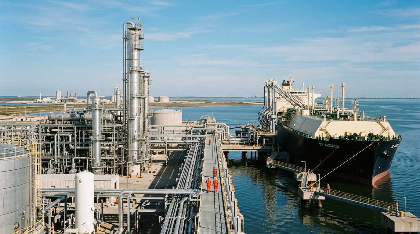 Scene illustrating LNG sector: Cheniere Concludes Corpus Christi Stage 3 Expansion and Dispatches 5,000th LNG Cargo. Che