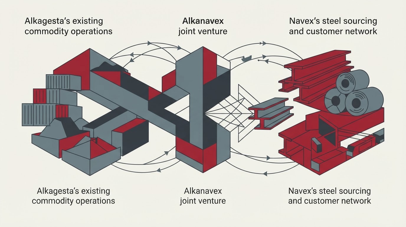 Scene illustrating Commodity Trading sector: Alkanavex joint venture takes Alkagesta into steel trading. The Alkanavex j