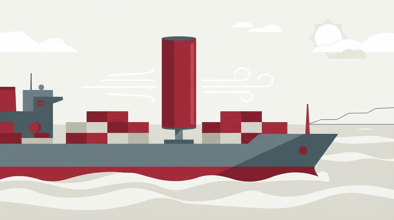 Scene illustrating Shipping sector: Maersk Vessel to Receive Anemoi Rotor Sail in Container Sector First. An Anemoi roto