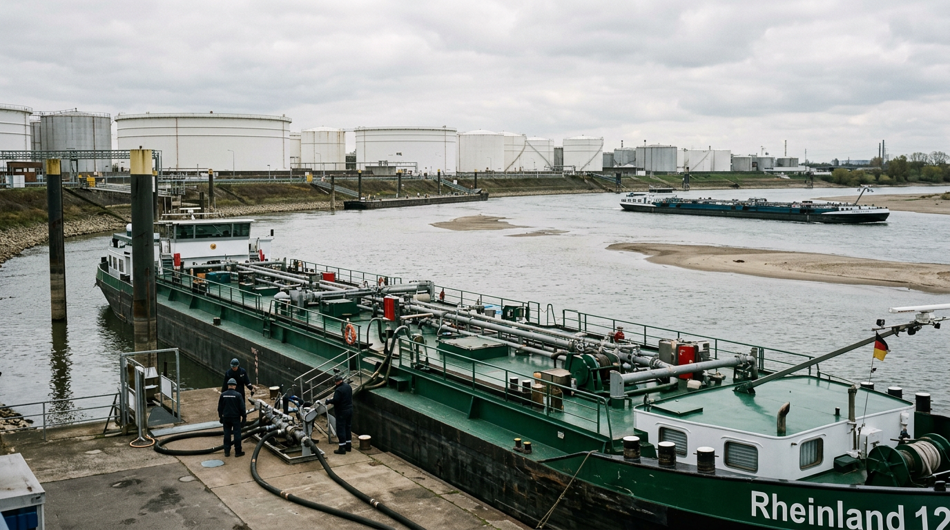 Scene illustrating MGO & Gas Oil sector: European Gasoil Market Grapples with Acute Supply Crisis Amidst Rhine Logistica